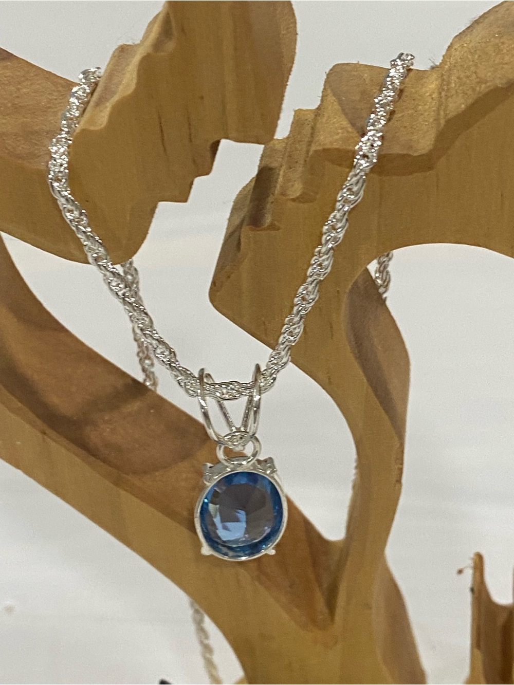 Silver Necklace with Blue Round Pendant
